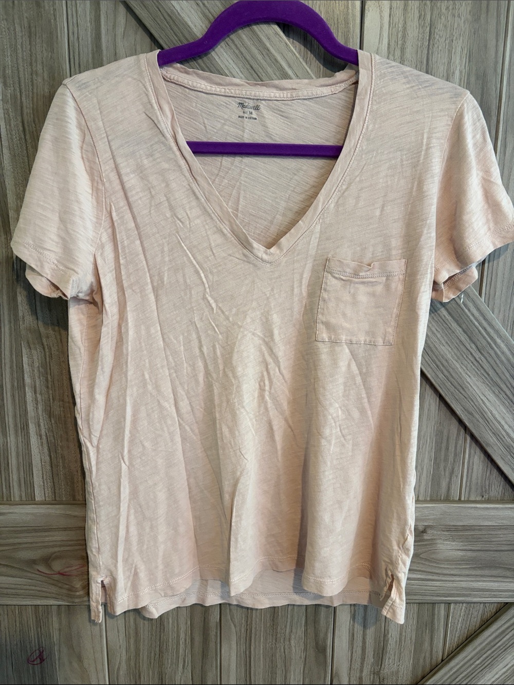 Madewell Light Pink V-Neck Pocket Tee